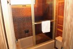 Mammoth Condo Rental Wildflower 48- Second bathroom shower and tub 
